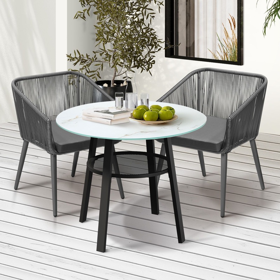 Livsip 3PCS Outdoor Dining Setting Marble-style Table Patio Furniture Bistro Set