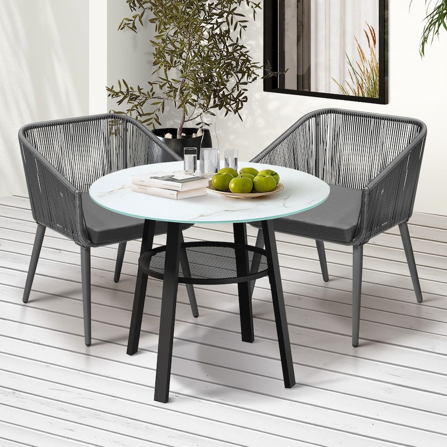 Livsip 3PCS Outdoor Dining Setting Marble-style Table Patio Furniture Bistro Set