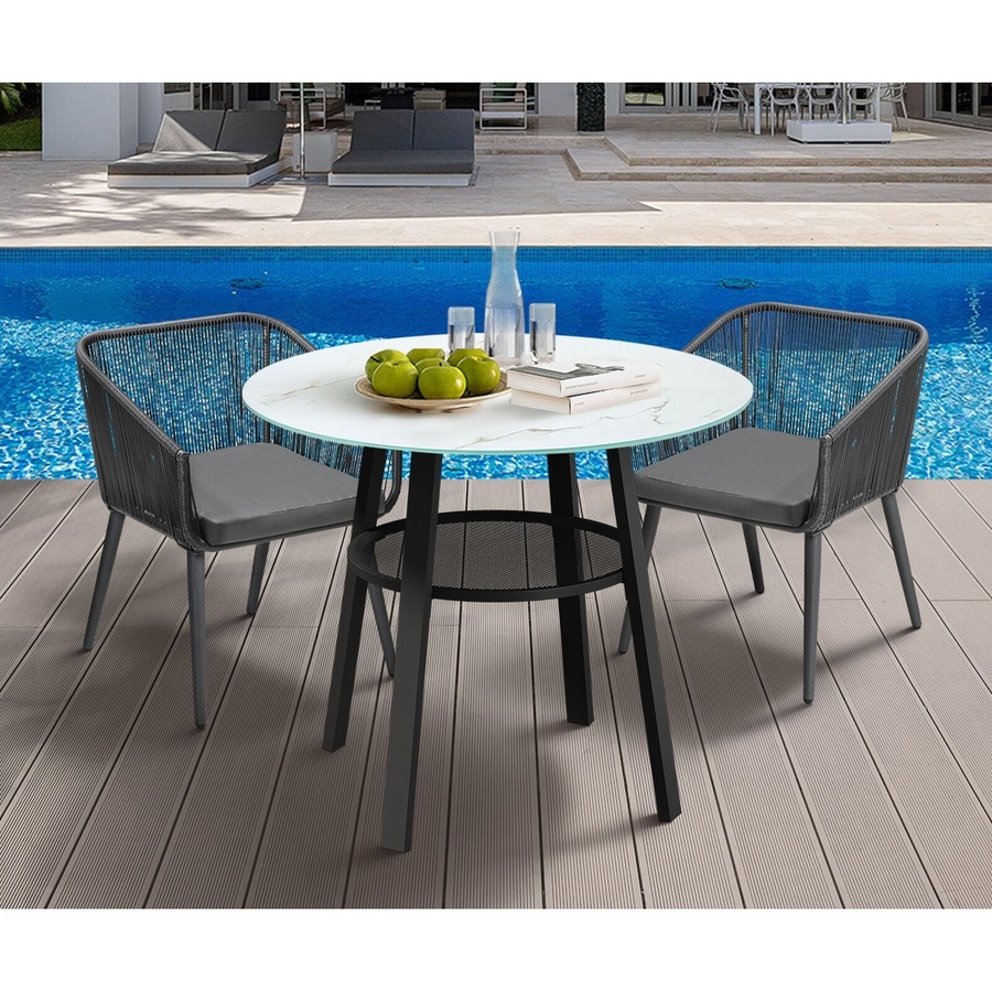 Livsip 3PCS Outdoor Dining Setting Marble-style Table Patio Furniture Bistro Set