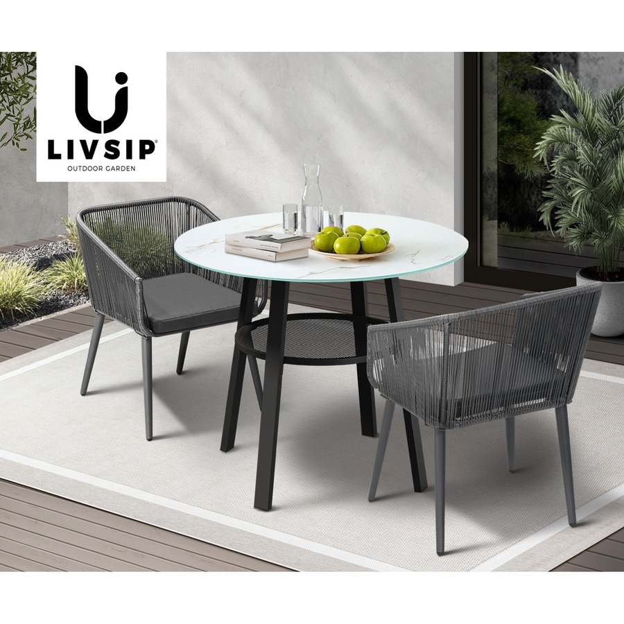 Livsip 3PCS Outdoor Dining Setting Marble-style Table Patio Furniture Bistro Set