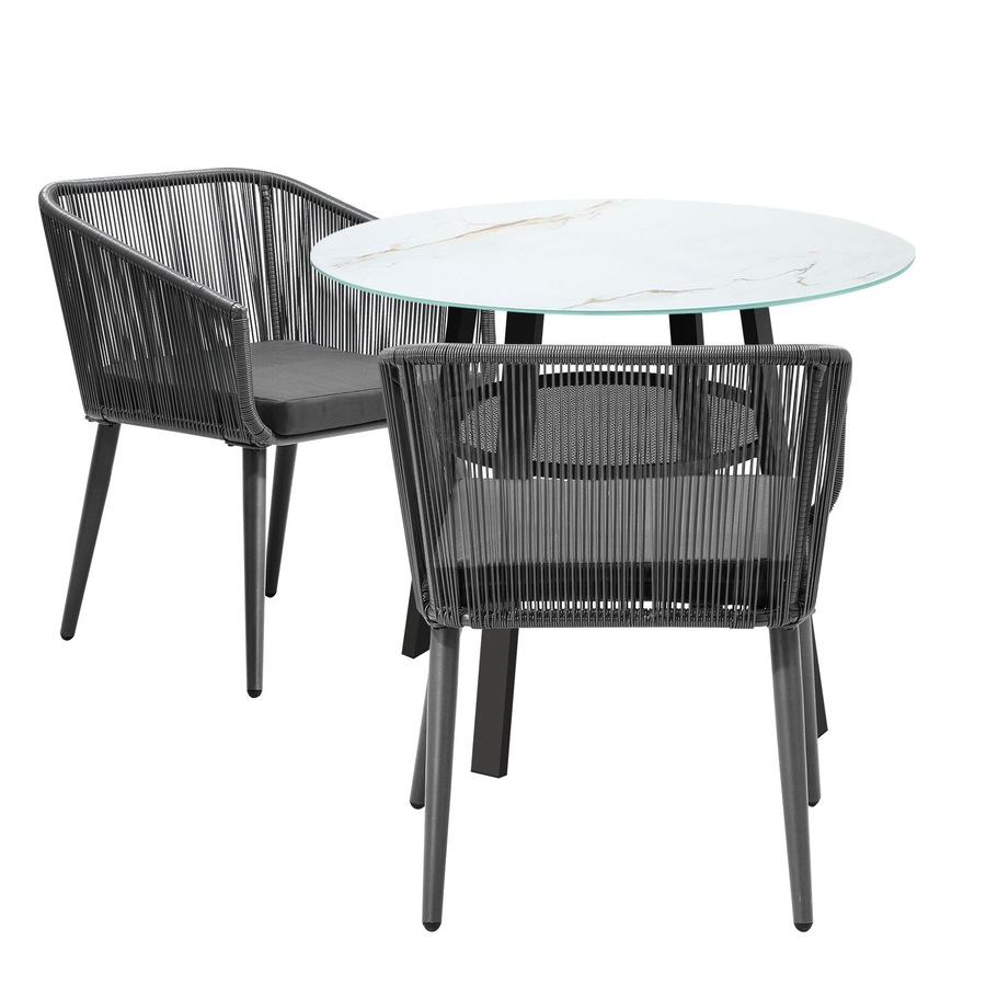 Livsip 3PCS Outdoor Dining Setting Marble-style Table Patio Furniture Bistro Set