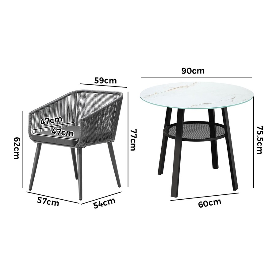 Livsip 3PCS Outdoor Dining Setting Marble-style Table Patio Furniture Bistro Set