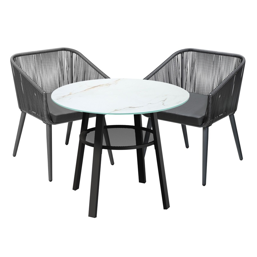 Livsip 3PCS Outdoor Dining Setting Marble-style Table Patio Furniture Bistro Set