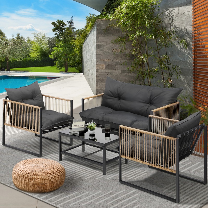 Buy Livsip 4 Piece Outdoor Furniture Setting Garden Patio Lounge Sofa Table Chairs MyDeal