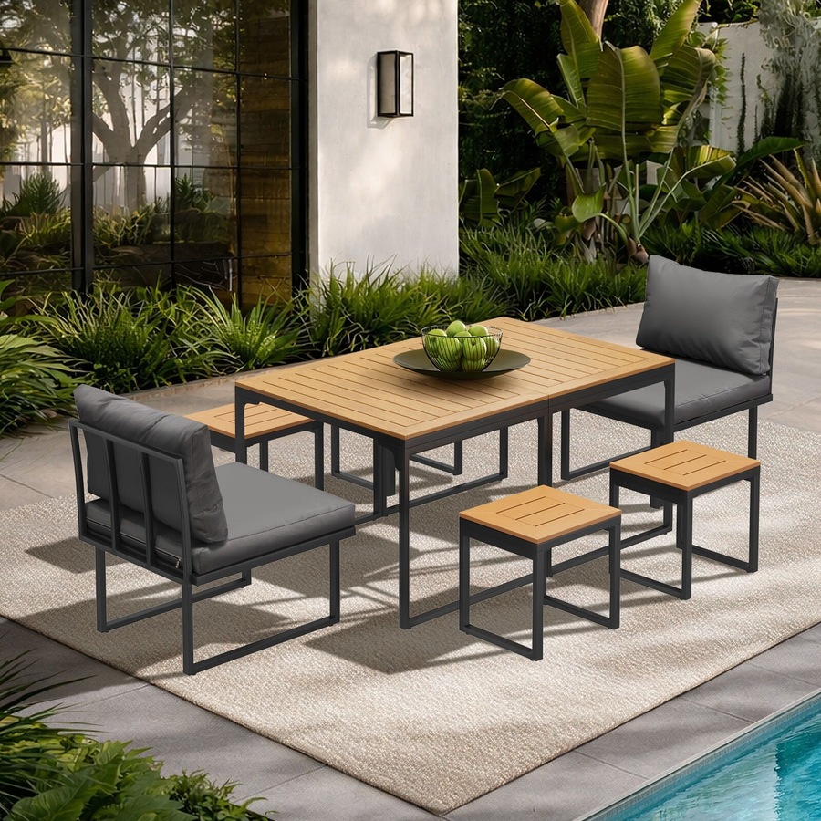 Livsip 6 Seater Outdoor Dining Set Sofa Lounge Furniture Patio Ottoman Grey