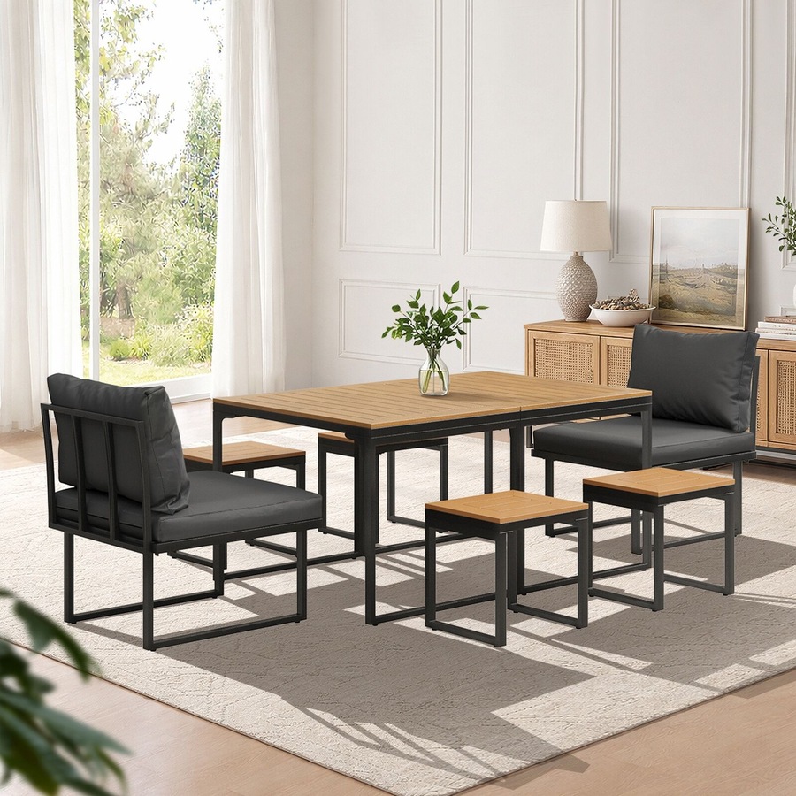 Livsip 6 Seater Outdoor Dining Set Sofa Lounge Furniture Patio Ottoman Grey