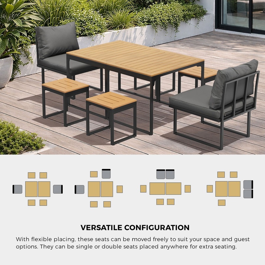 Livsip 6 Seater Outdoor Dining Set Sofa Lounge Furniture Patio Ottoman Grey