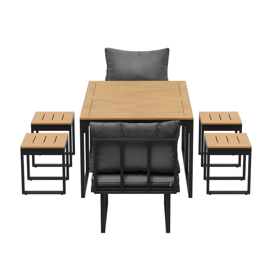 Livsip 6 Seater Outdoor Dining Set Sofa Lounge Furniture Patio Ottoman Grey