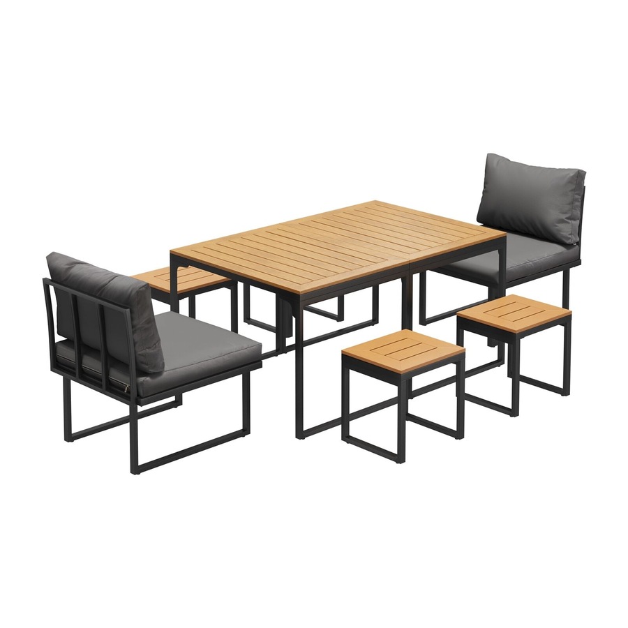 Livsip 6 Seater Outdoor Dining Set Sofa Lounge Furniture Patio Ottoman Grey