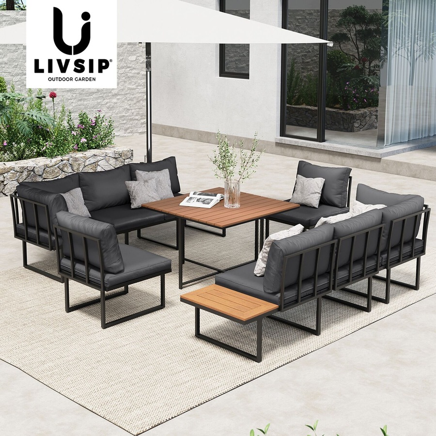 Livsip 8 Seater Outdoor Dining Sofa Set Lounge Setting Table Chair Garden Furniture