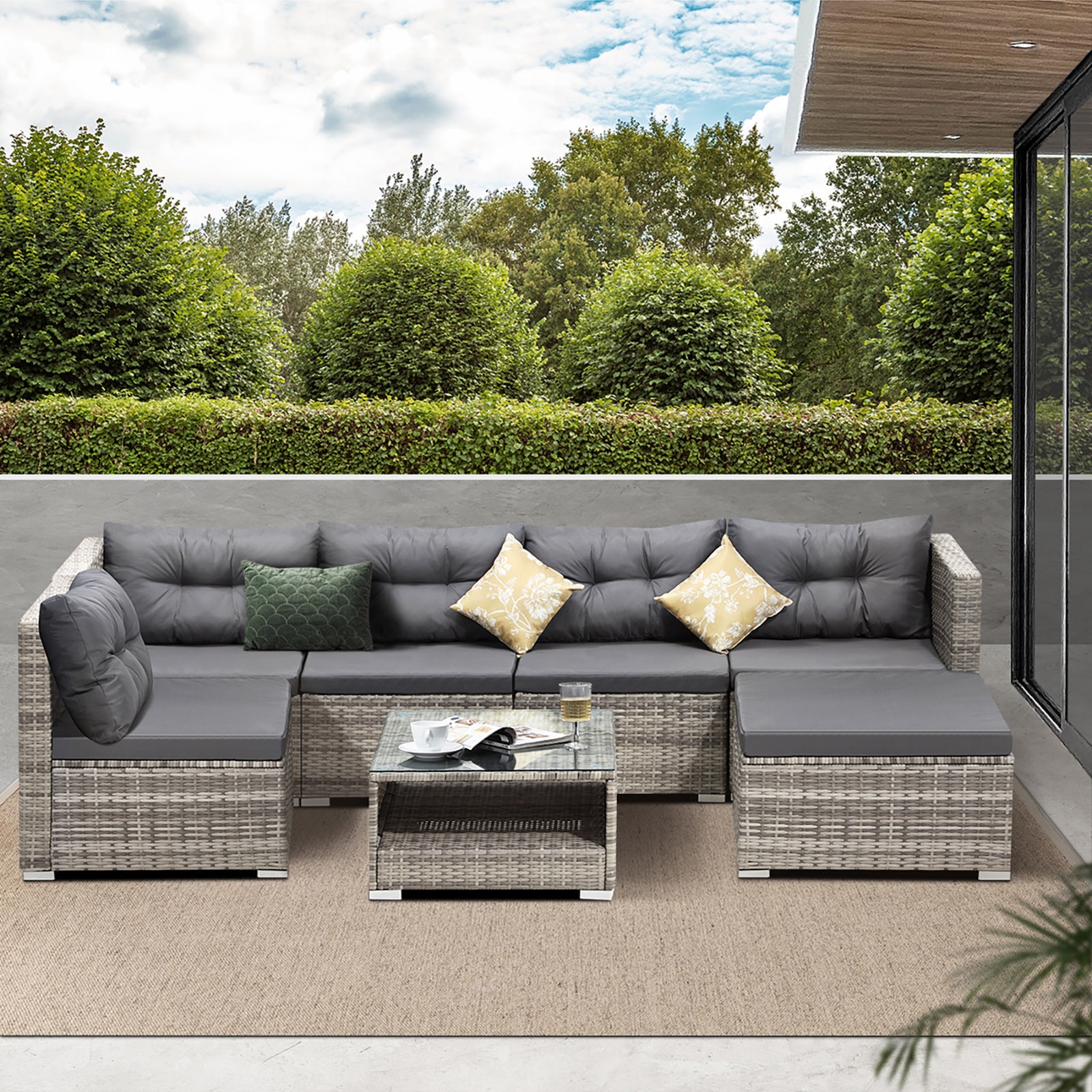 Livsip 6 Seater Outdoor Lounge Furniture Wicker Set Sofa Rattan Table Setting
