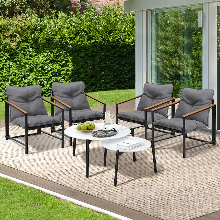 Livsip 6PC Outdoor Patio Furniture Set Round White Marble Table Sets