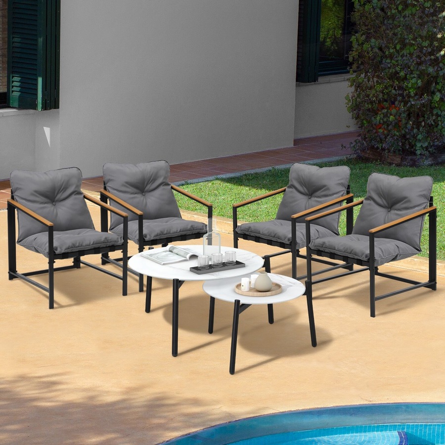 Livsip 6PC Outdoor Patio Furniture Set Round White Marble Table Sets