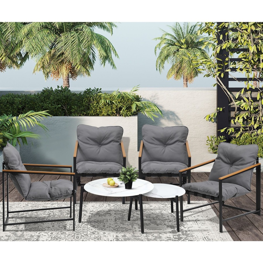 Livsip 6PC Outdoor Patio Furniture Set Round White Marble Table Sets