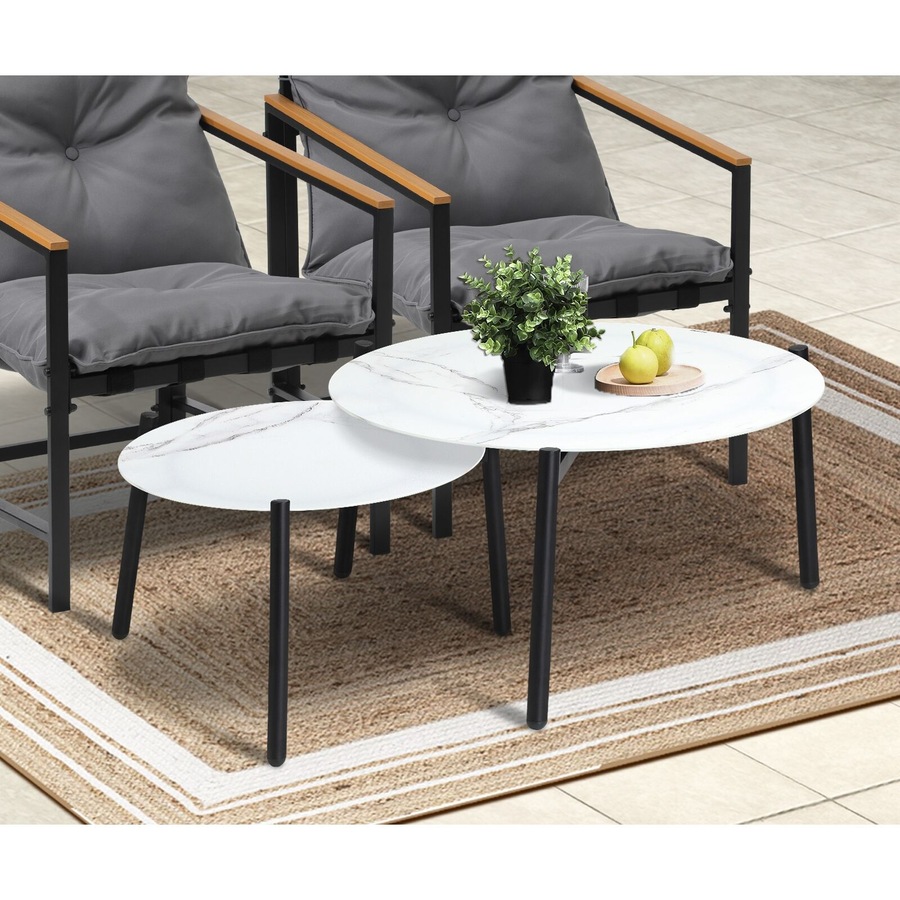 Livsip 6PC Outdoor Patio Furniture Set Round White Marble Table Sets