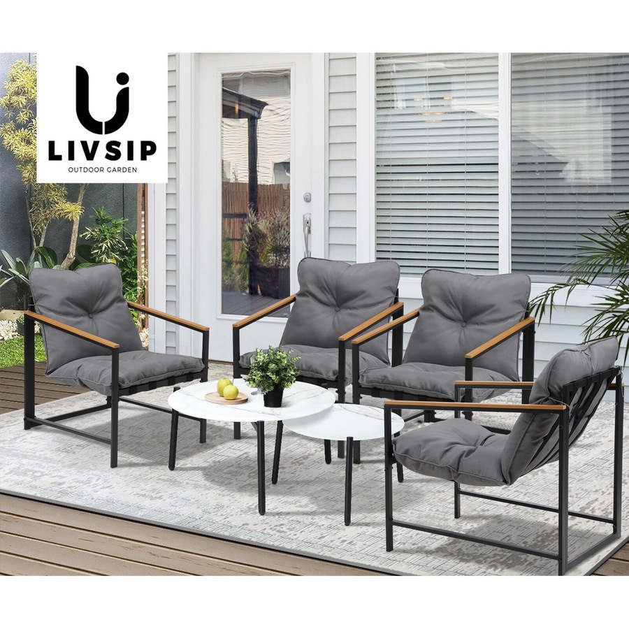 Livsip 6PC Outdoor Patio Furniture Set Round White Marble Table Sets