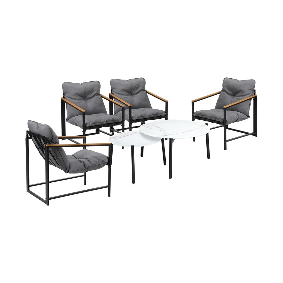 Livsip 6PC Outdoor Patio Furniture Set Round White Marble Table Sets