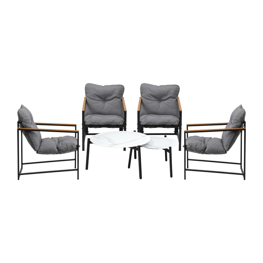 Livsip 6PC Outdoor Patio Furniture Set Round White Marble Table Sets