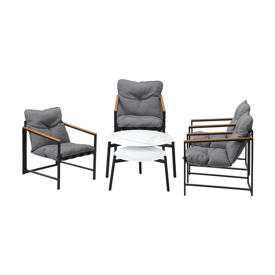 Livsip 6PC Outdoor Patio Furniture Set Round White Marble Table Sets