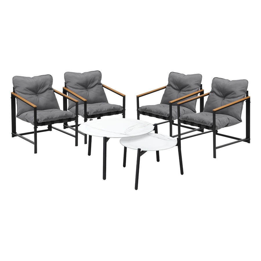 Livsip 6PC Outdoor Patio Furniture Set Round White Marble Table Sets