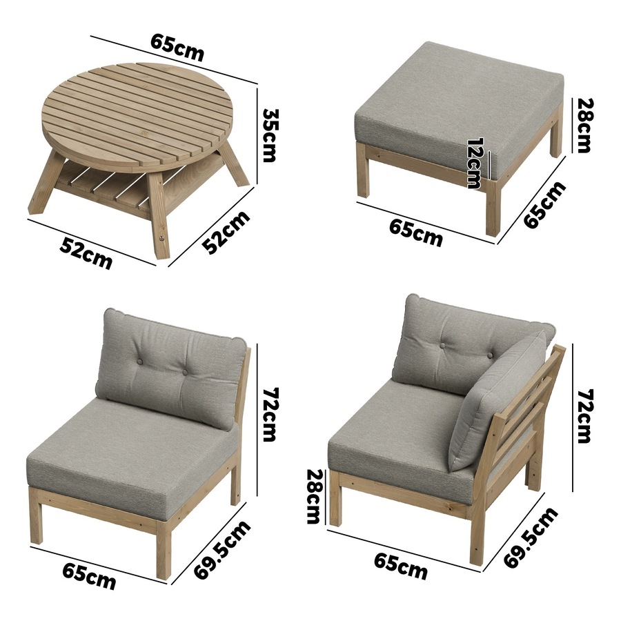 Livsip 7 Piece Outdoor Sofa Set 6-Seater Lounge Setting Garden Table Chairs Grey