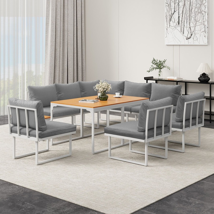 Livsip 8 Seater Outdoor Dining Sofa Set Lounge Setting Patio Garden Furniture with Side Table White