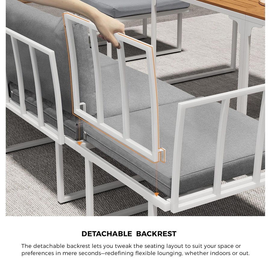 Livsip 8 Seater Outdoor Dining Sofa Set Lounge Setting Patio Garden Furniture with Side Table White