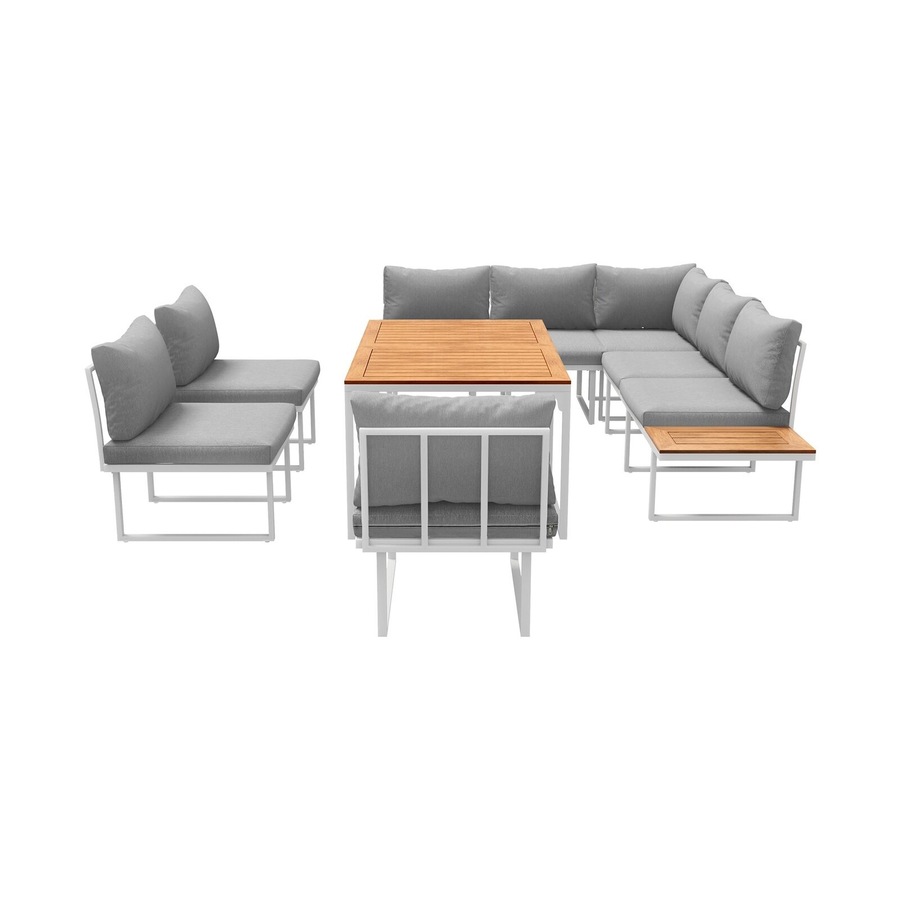 Livsip 8 Seater Outdoor Dining Sofa Set Lounge Setting Patio Garden Furniture with Side Table White