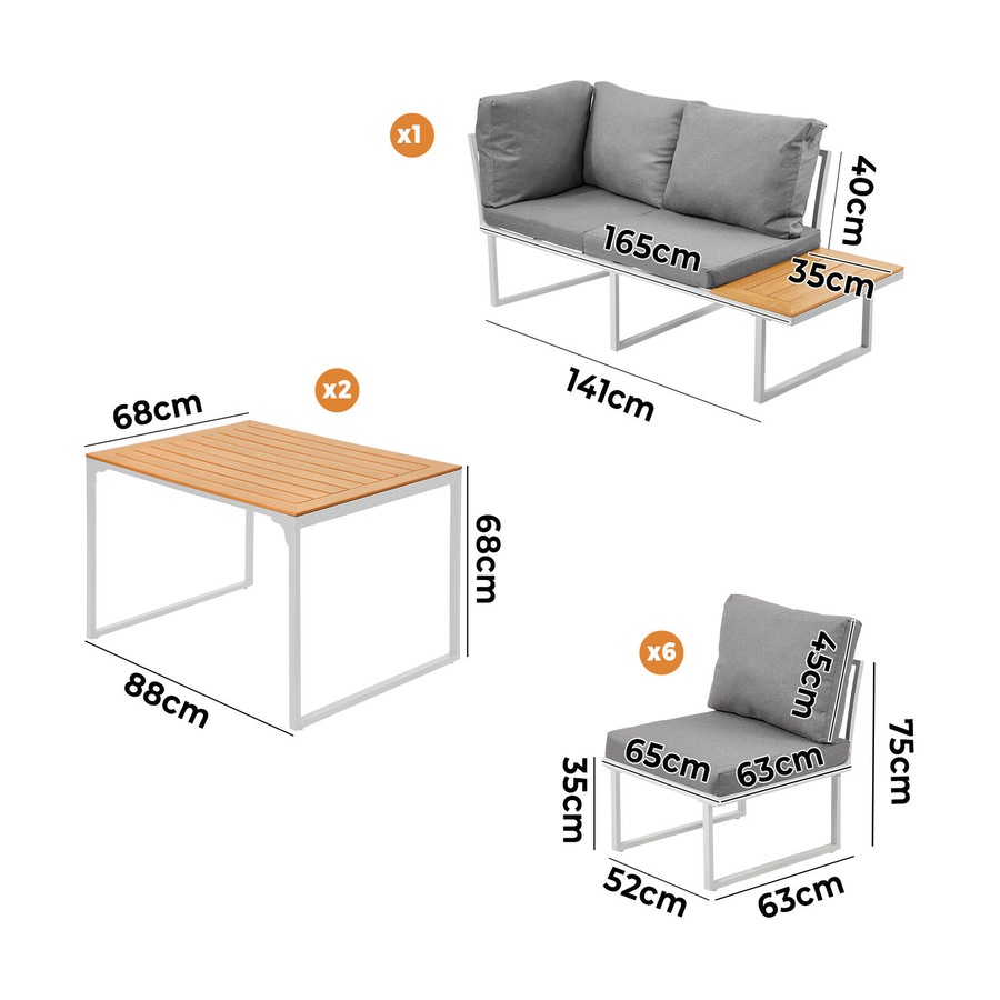Livsip 8 Seater Outdoor Dining Sofa Set Lounge Setting Patio Garden Furniture with Side Table White