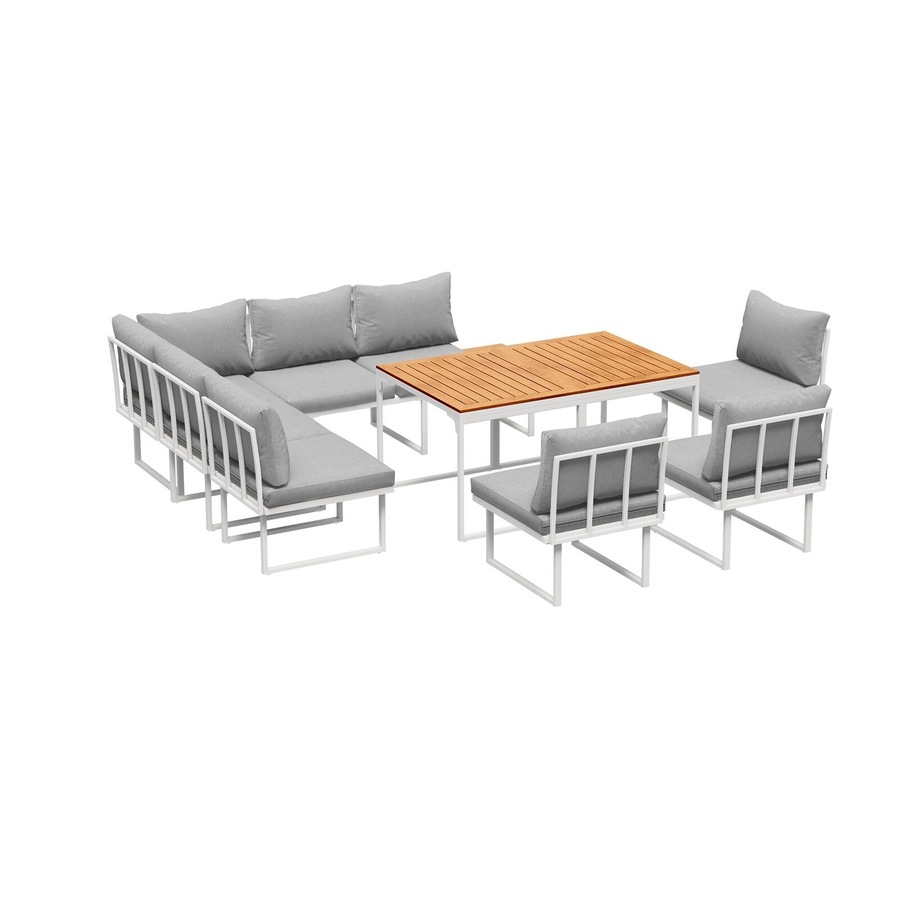 Livsip 8 Seater Outdoor Dining Sofa Set Lounge Setting Patio Garden Furniture with Side Table White