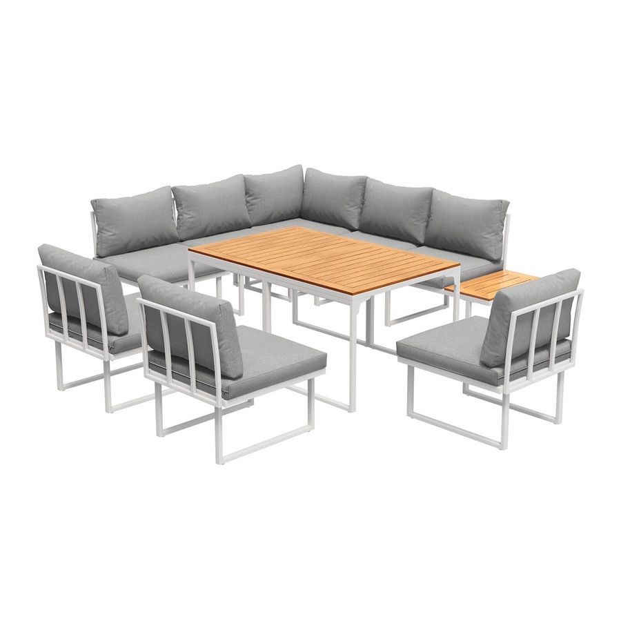 Livsip 8 Seater Outdoor Dining Sofa Set Lounge Setting Patio Garden Furniture with Side Table White