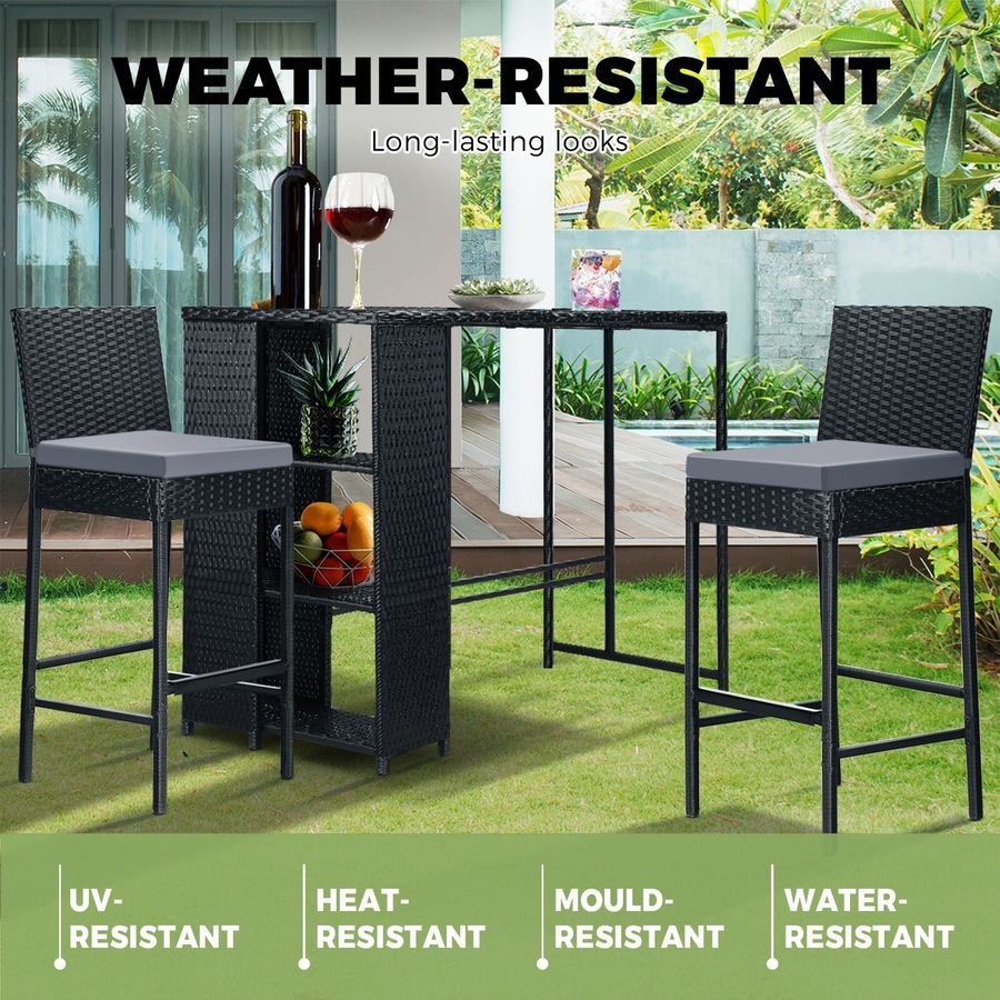 Livsip Outdoor Bar Set Table Stools 3-Piece Garden Furniture Dining Chairs Wicker Patio Setting