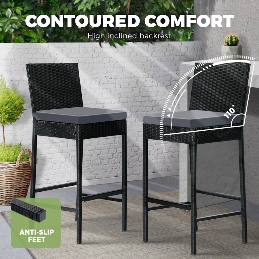 Livsip Outdoor Bar Set Table Stools 3-Piece Garden Furniture Dining Chairs Wicker Patio Setting