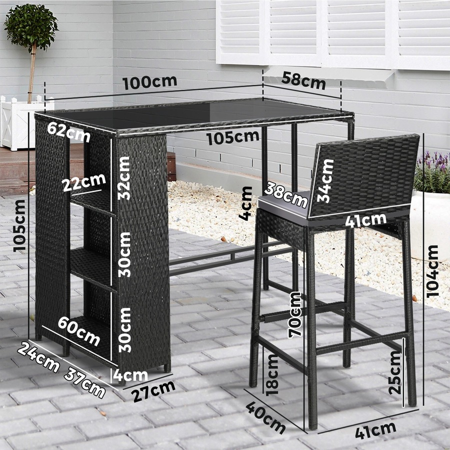 Livsip Outdoor Bar Set Table Stools 3-Piece Garden Furniture Dining Chairs Wicker Patio Setting