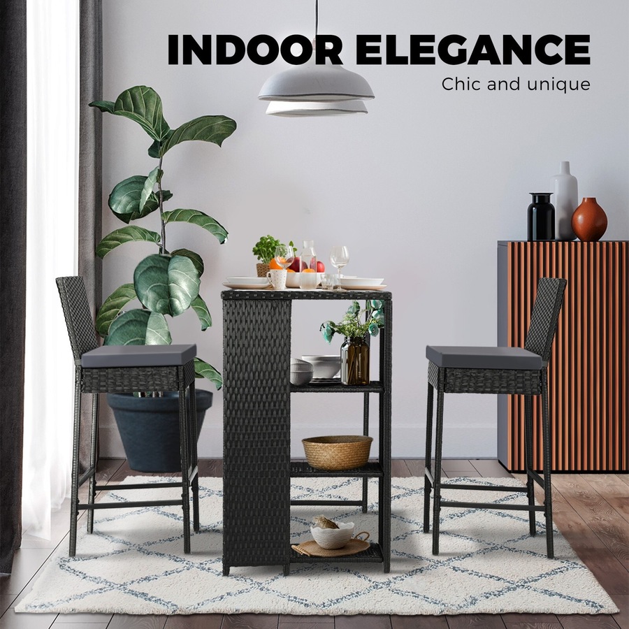 Livsip Outdoor Bar Set Table Stools 3-Piece Garden Furniture Dining Chairs Wicker Patio Setting