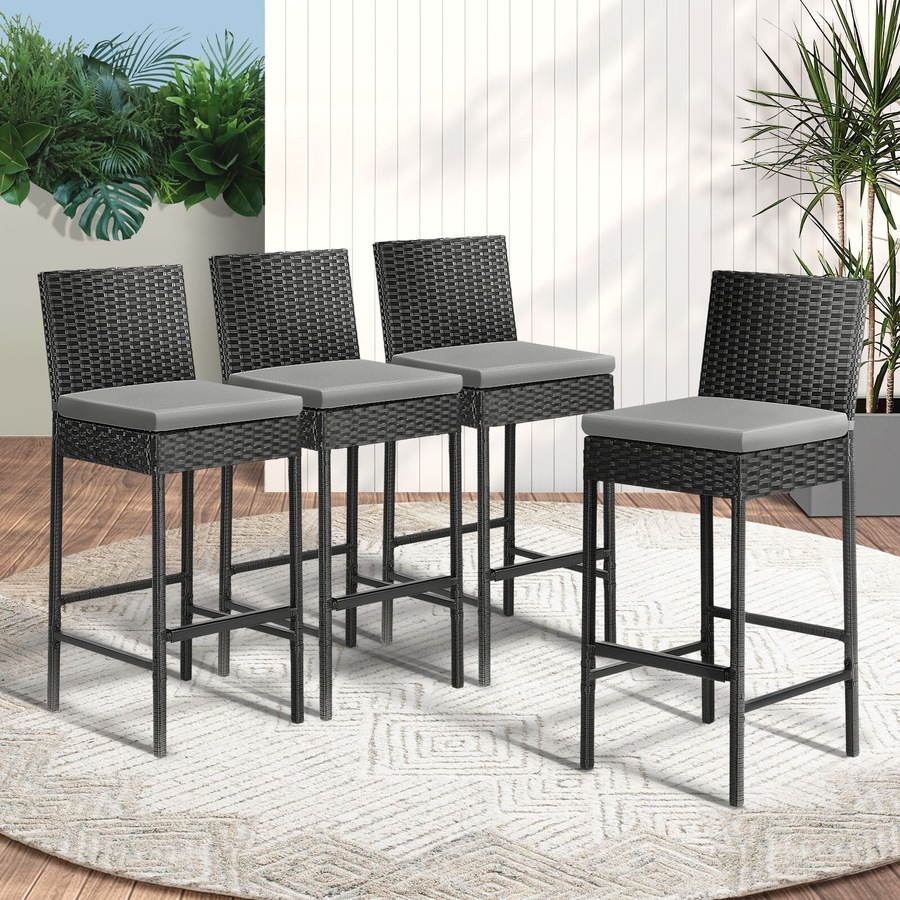 Livsip Outdoor Bar Stools Rattan Dining Chairs Bar Stools Furniture Patio Set of 4