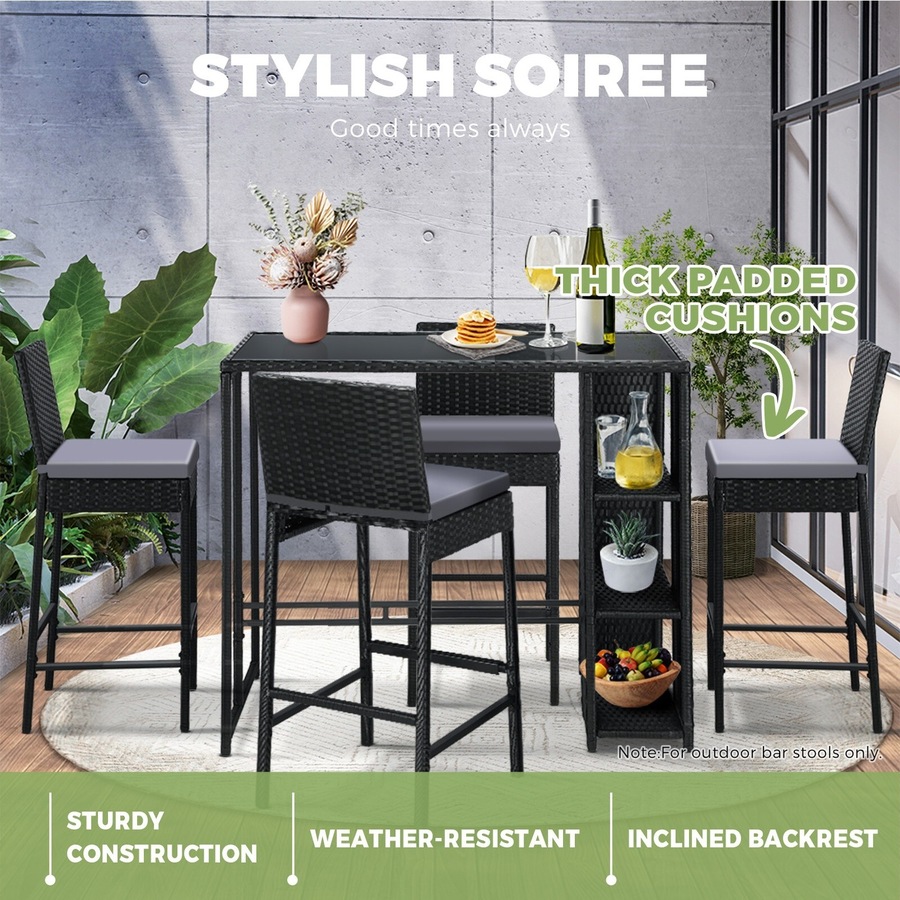 Livsip Outdoor Bar Stools Rattan Dining Chairs Bar Stools Furniture Patio Set of 4