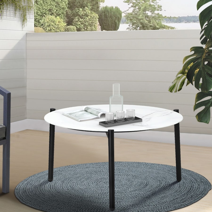Livsip Outdoor Coffee Marble Table Side Desk Patio Furniture Garden 70cm White
