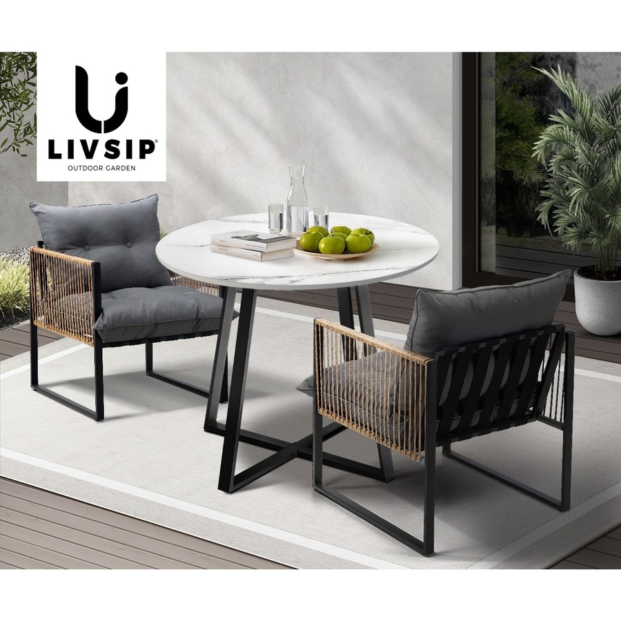 Livsip Outdoor Dining Set Furniture 2 Seater Patio Setting Sintered Stone Table