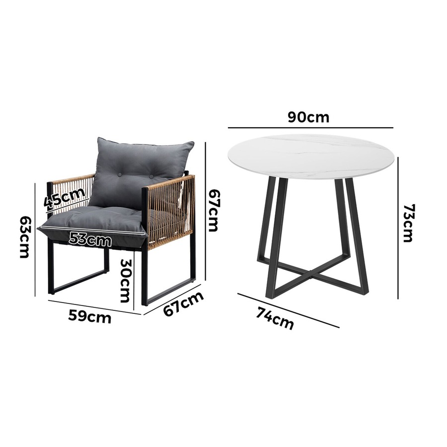 Livsip Outdoor Dining Set Furniture 2 Seater Patio Setting Sintered Stone Table