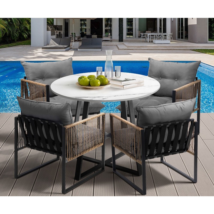 Livsip Outdoor Dining Set Furniture 4 Seater Patio Setting Sintered Stone Table