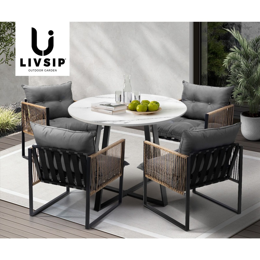 Livsip Outdoor Dining Set Furniture 4 Seater Patio Setting Sintered Stone Table