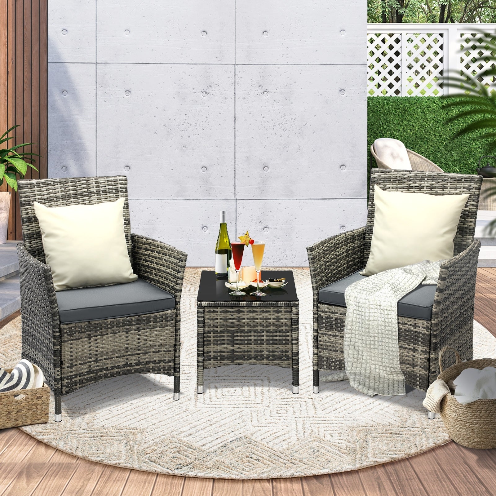 Livsip Outdoor Furniture Set 3 Piece Wicker Outdoor Chair and Table Garden Furniture Setting