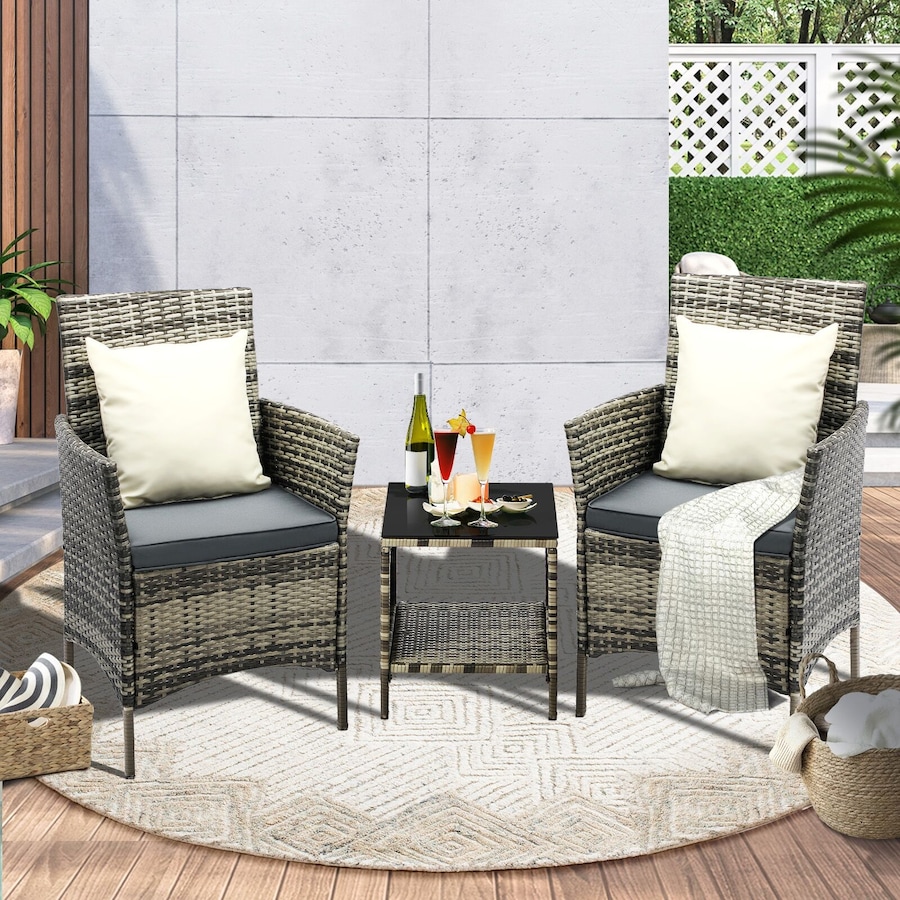 Livsip Outdoor Furniture Set 3 Piece Wicker Outdoor Chair and Table Garden Furniture Setting