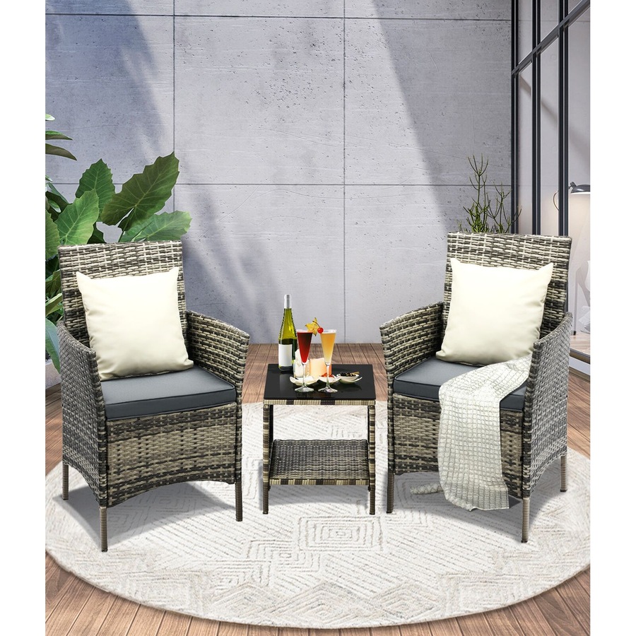 Livsip Outdoor Furniture Set 3 Piece Wicker Outdoor Chair and Table Garden Furniture Setting