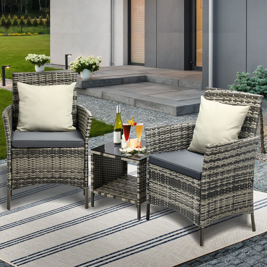 Livsip Outdoor Furniture Set 3 Piece Wicker Outdoor Chair and Table Garden Furniture Setting