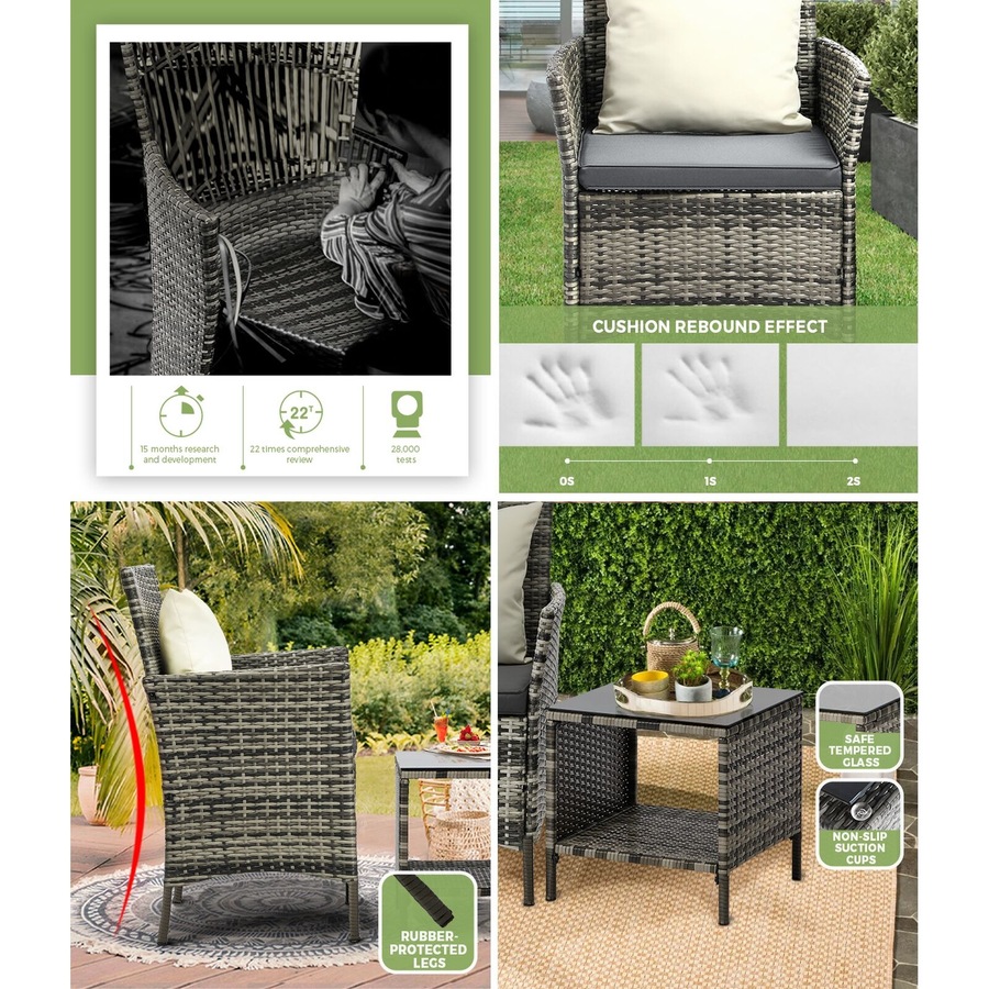 Livsip Outdoor Furniture Set 3 Piece Wicker Outdoor Chair and Table Garden Furniture Setting