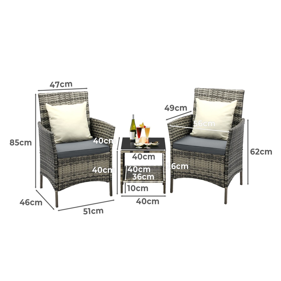 Livsip Outdoor Furniture Set 3 Piece Wicker Outdoor Chair and Table Garden Furniture Setting