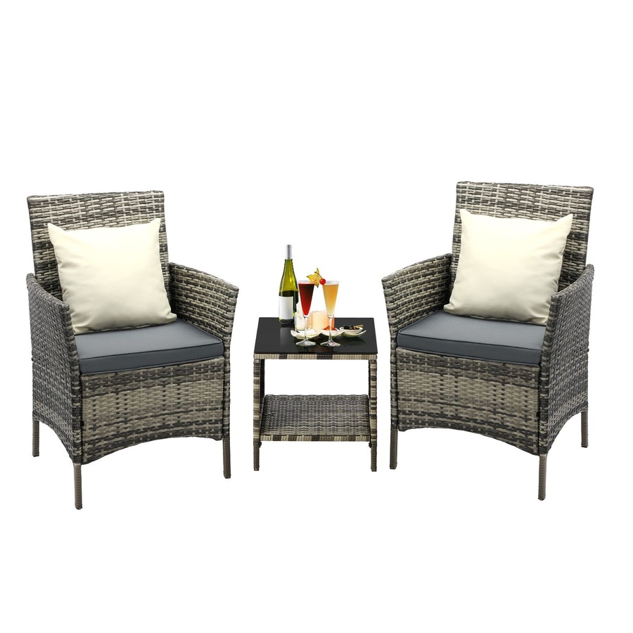 Livsip Outdoor Furniture Set 3 Piece Wicker Outdoor Chair and Table Garden Furniture Setting