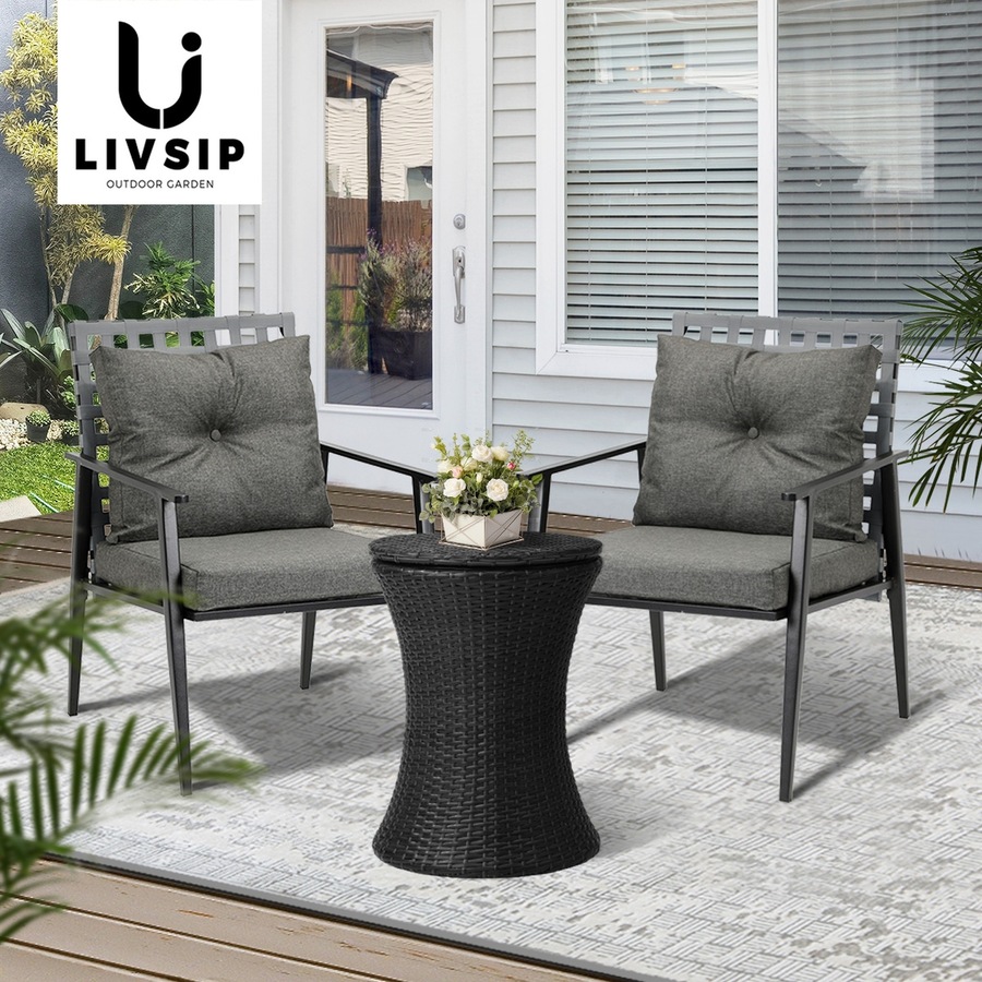 Livsip Outdoor Furniture Setting Ice Bucket Black Table 2 Seater Bistro Set